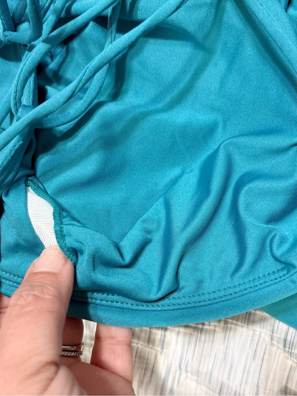 Halara Wide Leg Cowl Neck Crisscross Back Teal Removable Pads Jumpsuit NWT Sz M - Picture 8 of 13